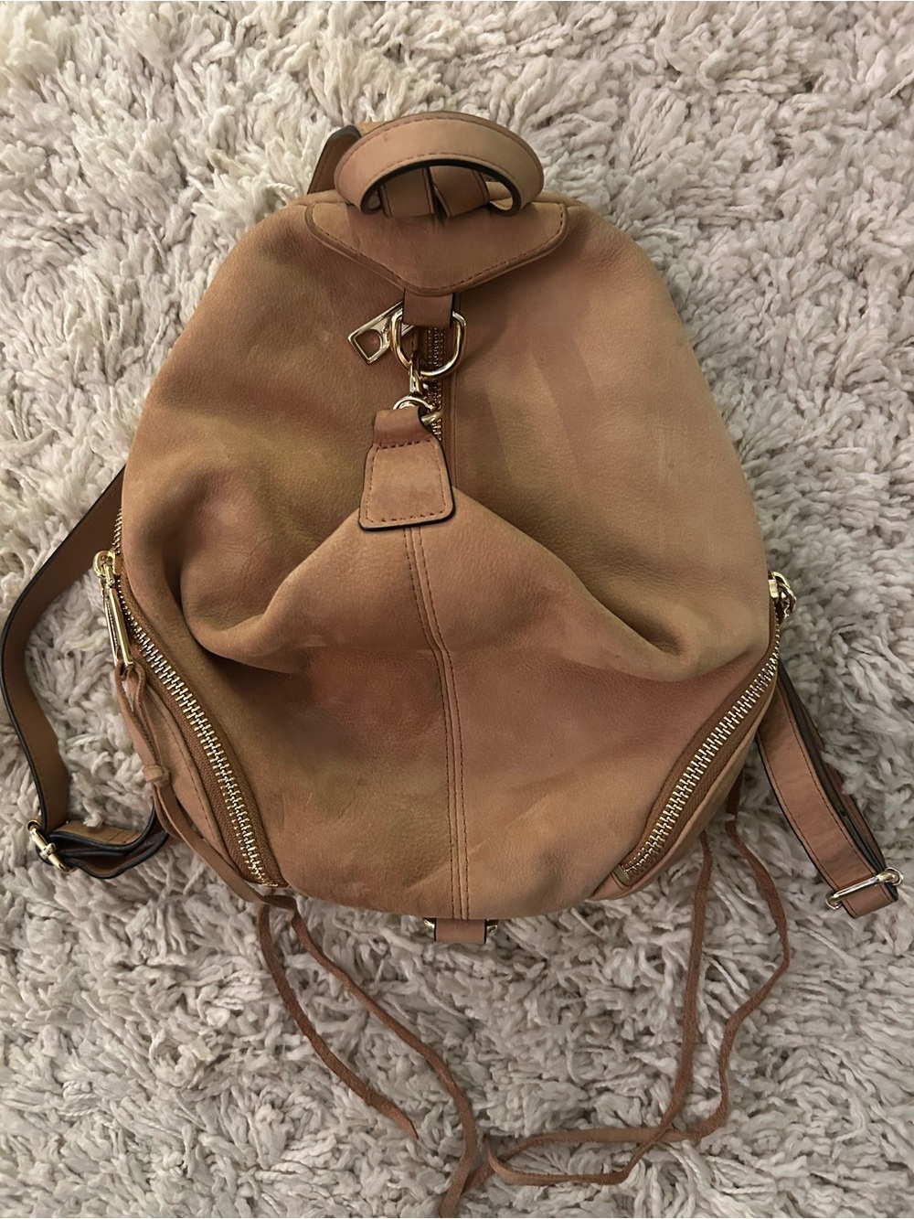 Leather Drawstring Backpack - Tan